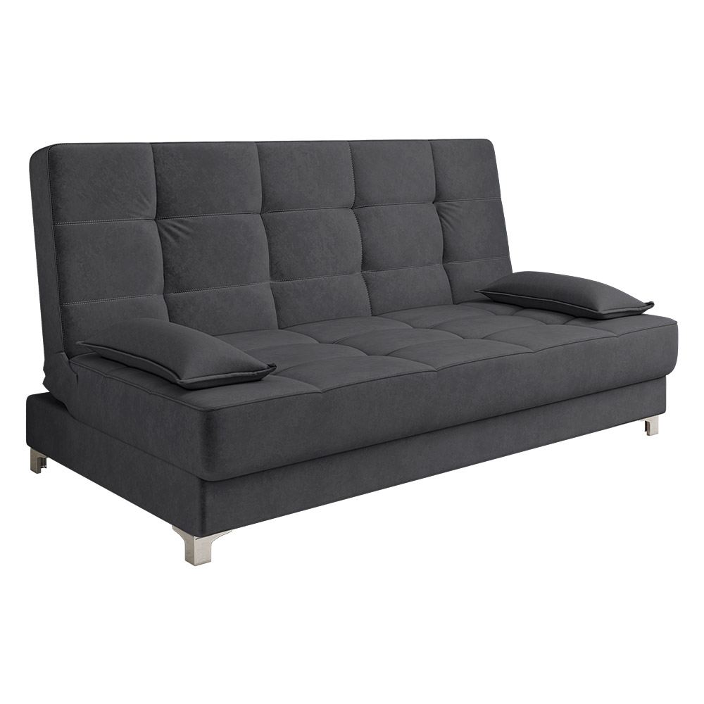 Sofá Cama Equador 193 cm Encosto Reclinável Veludo Grafite Pés Plástico Cromado - D'Rossi