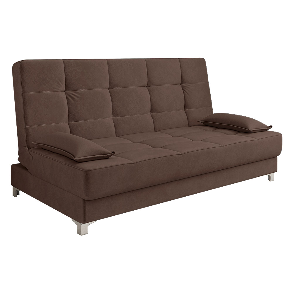 Sofá Cama Equador 193 cm Encosto Reclinável Veludo Marrom Pés Plástico Cromado - D'Rossi
