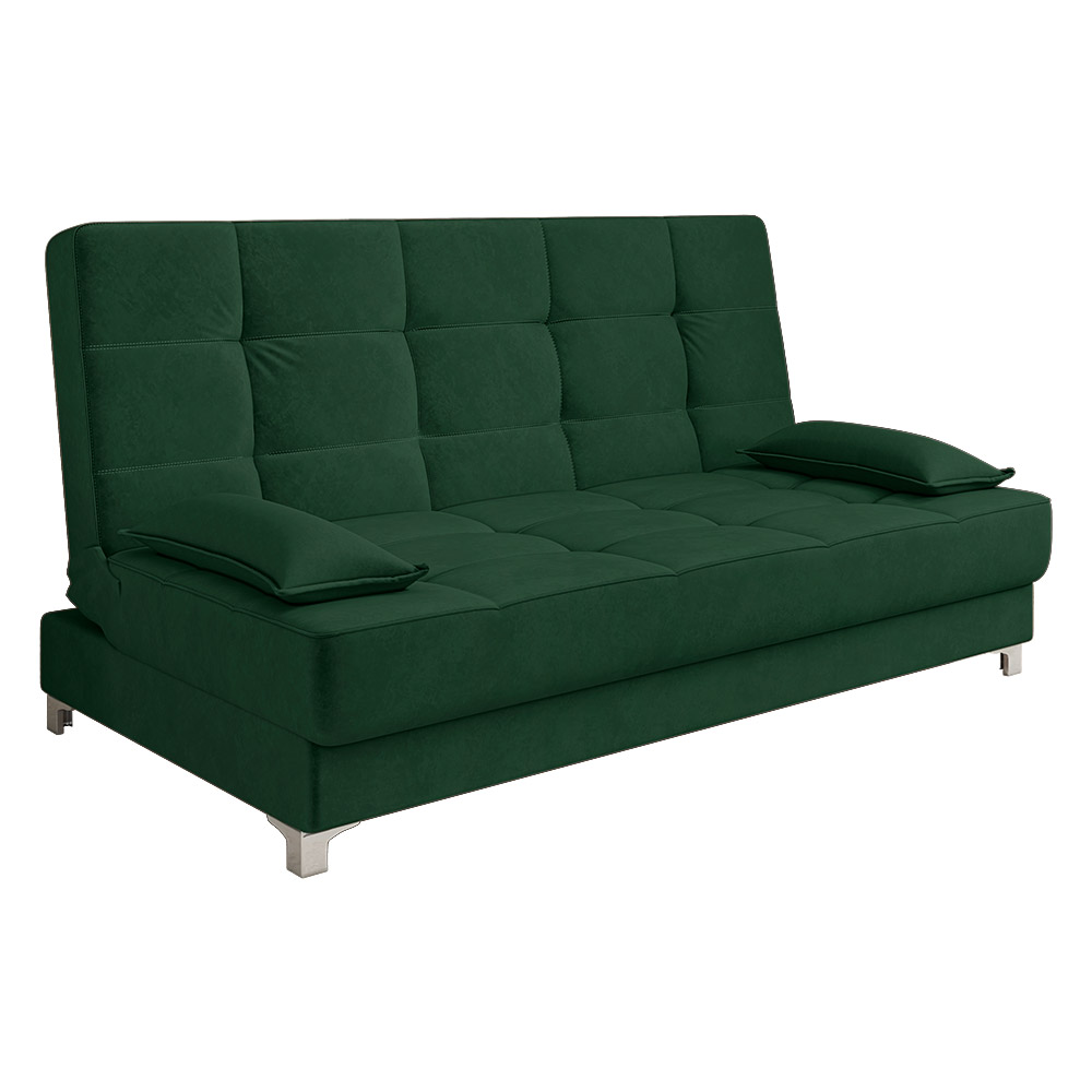 Sofá Cama Equador 193 cm Encosto Reclinável Veludo Verde Militar Pés Plástico Cromado - D'Rossi