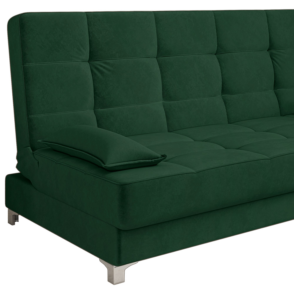 Sofá Cama Equador 193 cm Encosto Reclinável Veludo Verde Militar Pés Plástico Cromado - D'Rossi