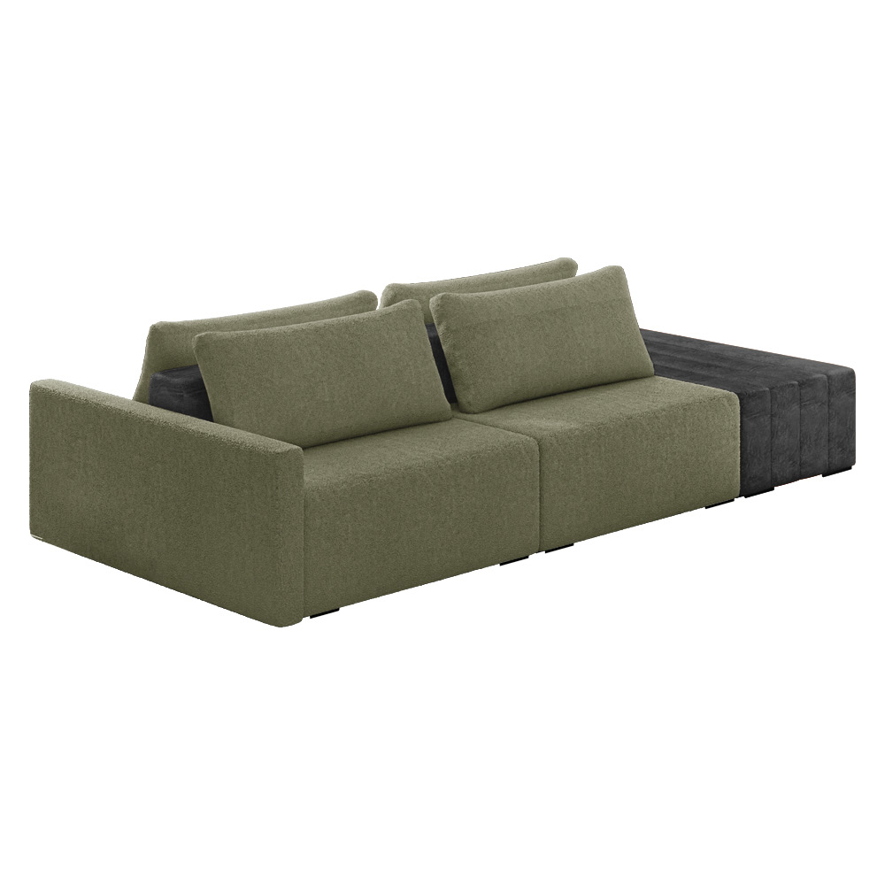 Sofá Ilha 2 Lugares Living 232cm Modulado Sala Lary Bouclê Verde/PU Pto K01 - D'Rossi
