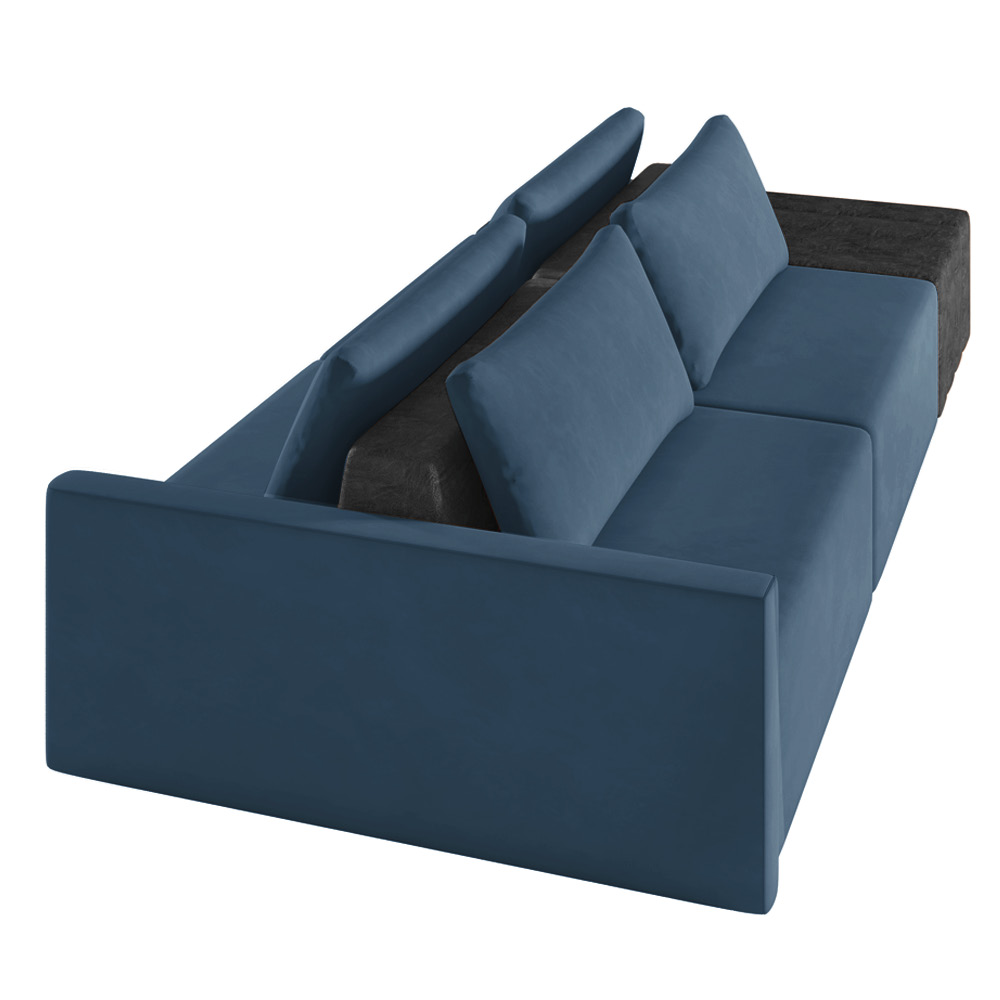 Sofá Ilha 2 Lugares Living 232cm Modulado Sala Lary Veludo Azul Marinho/PU Pto K01 - D'Rossi