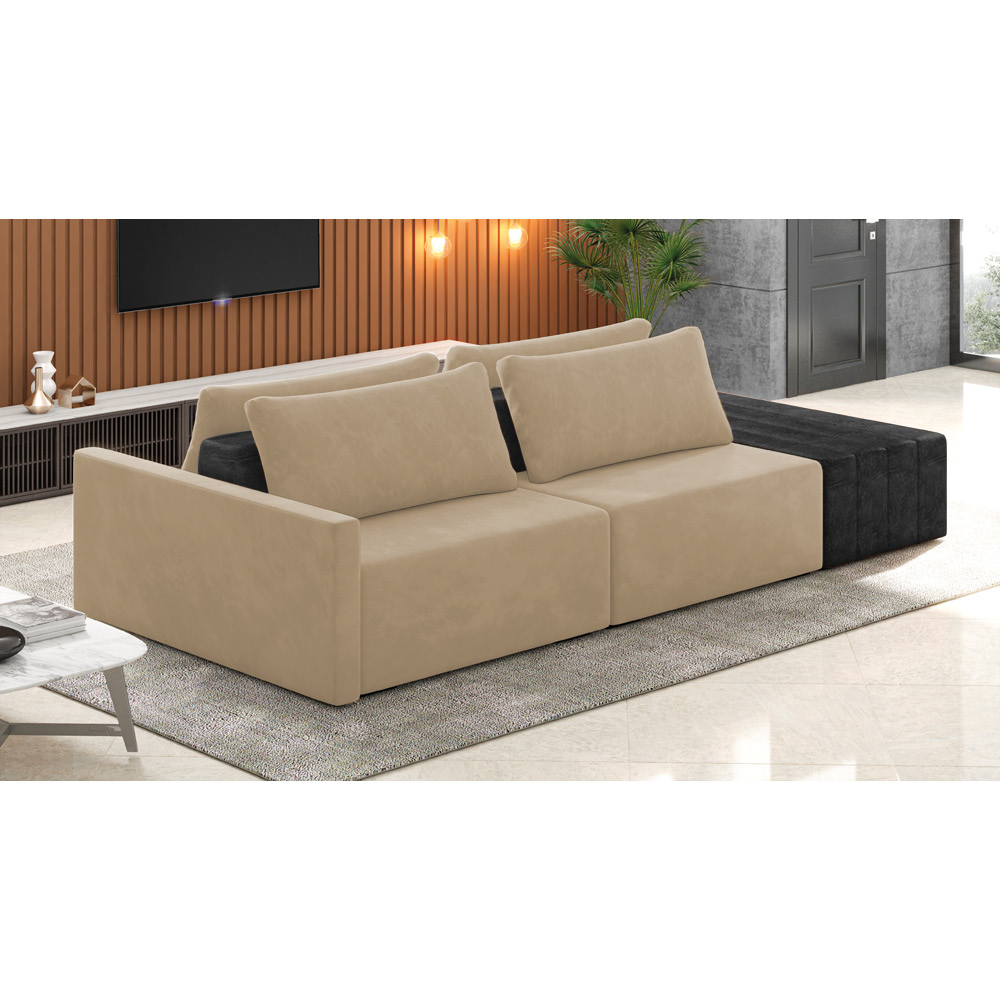 Sofá Ilha 2 Lugares Living 232cm Modulado Sala Lary Veludo Bege/PU Pto K01 - D'Rossi