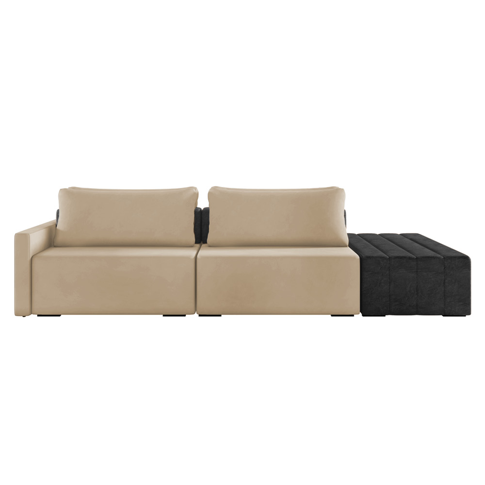 Sofá Ilha 2 Lugares Living 232cm Modulado Sala Lary Veludo Bege/PU Pto K01 - D'Rossi
