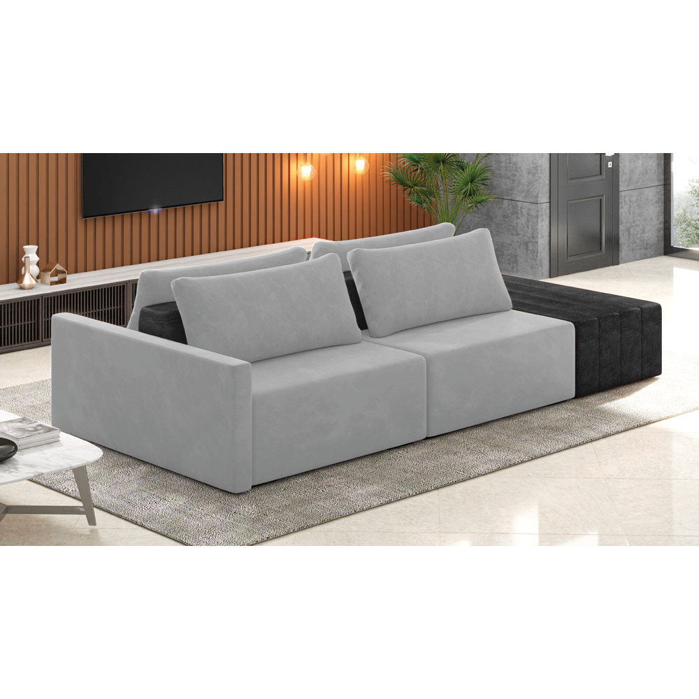 Sofá Ilha 2 Lugares Living 232cm Modulado Sala Lary Veludo Cinza/PU Pto K01 - D'Rossi