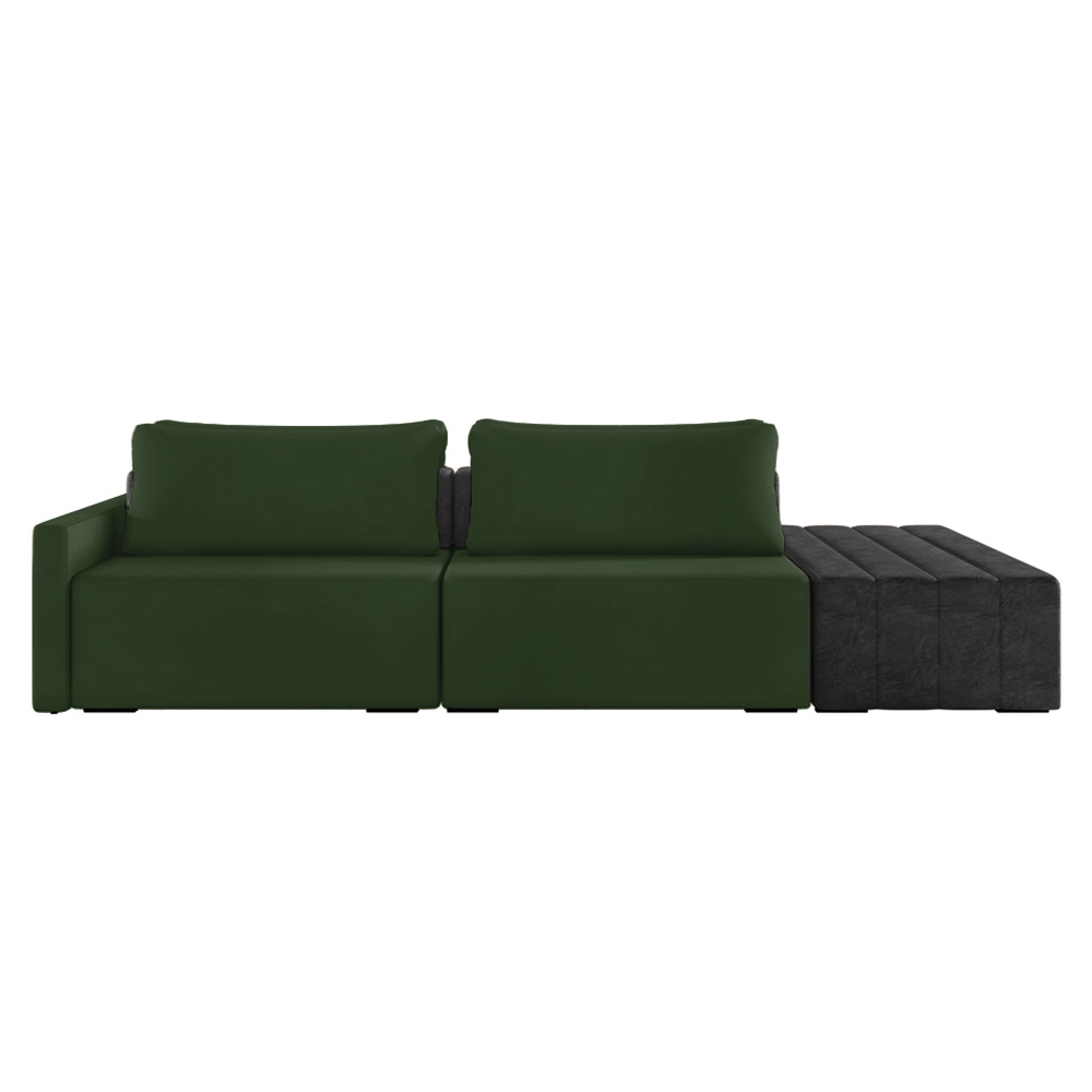 Sofá Ilha 2 Lugares Living 232cm Modulado Sala Lary Veludo Verde/PU Pto K01 - D'Rossi