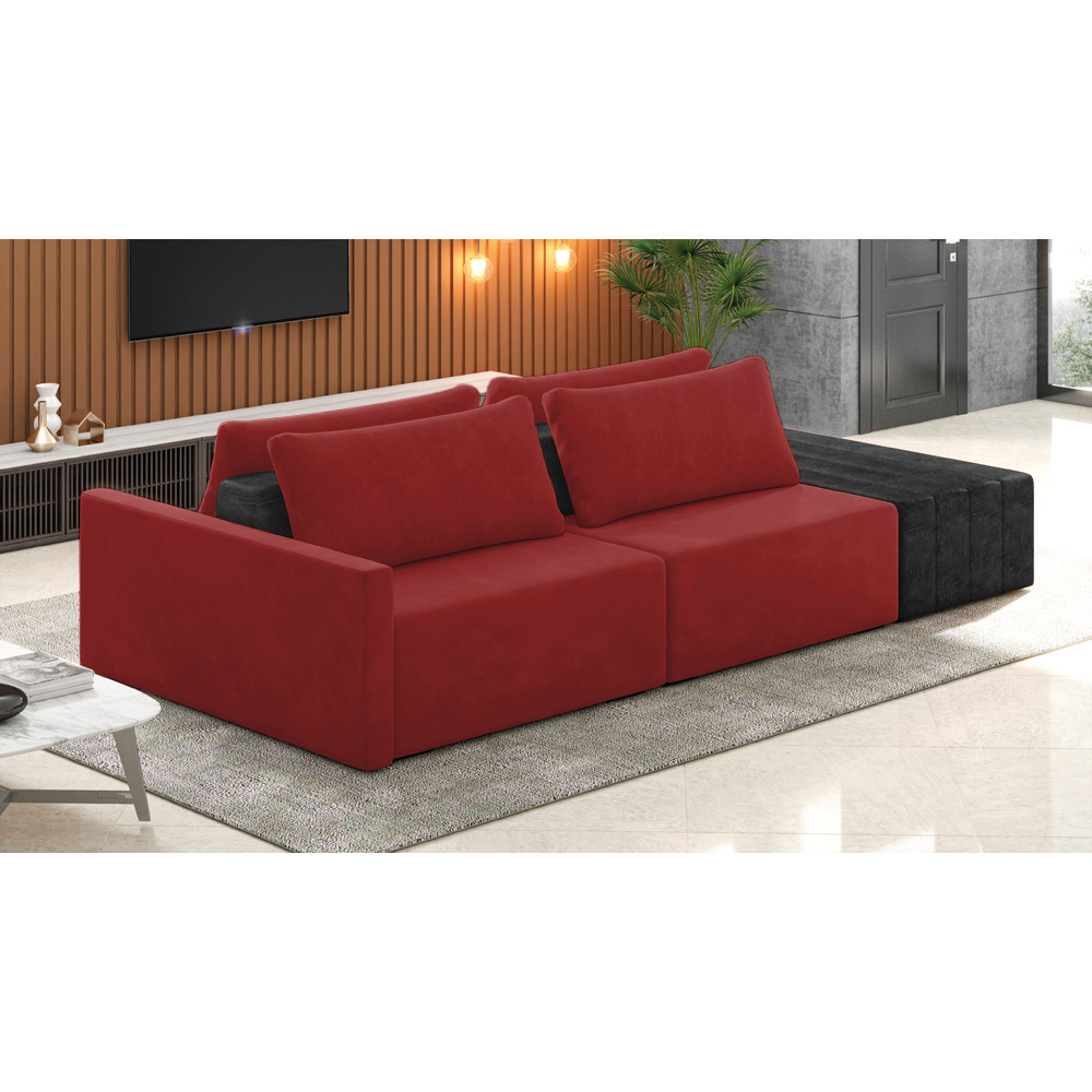 Sofá Ilha 2 Lugares Living 232cm Modulado Sala Lary Veludo Vermelho/PU Pto K01 - D'Rossi