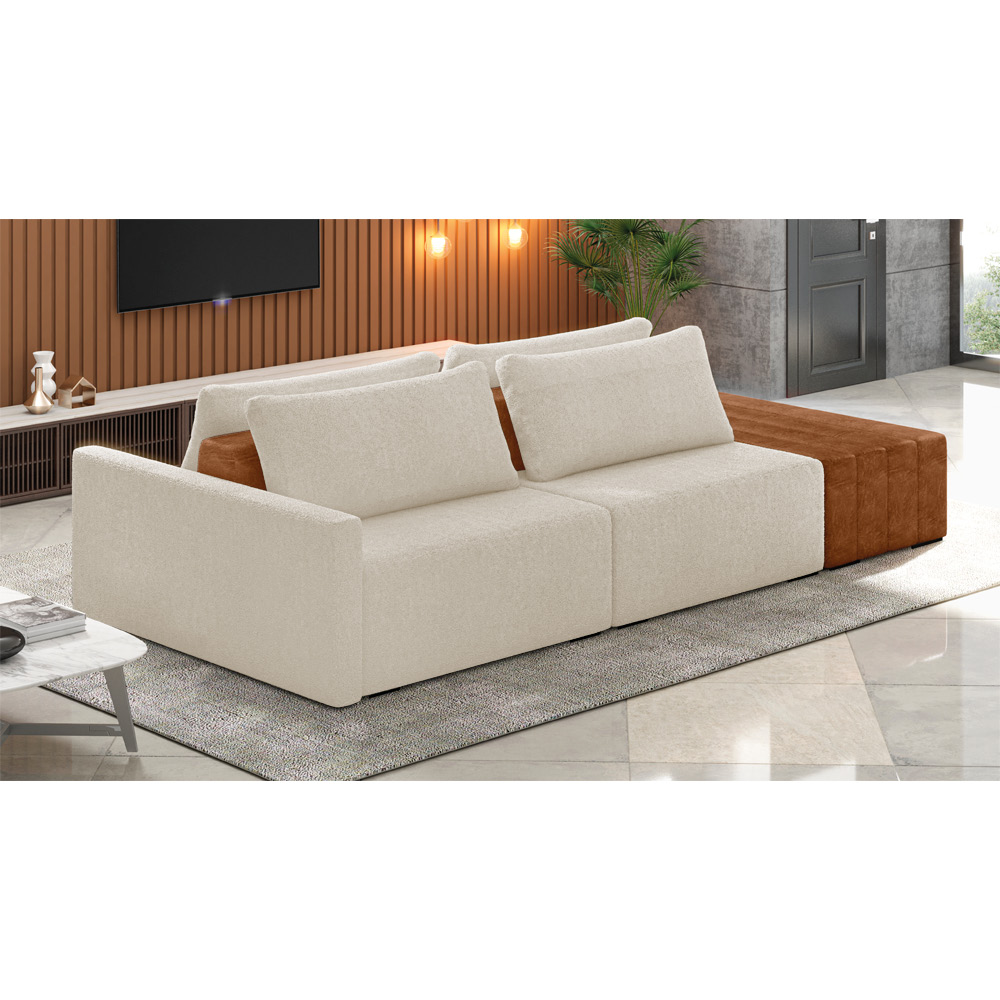 Sofá Ilha 2 Lugares Living 232cm Modulado para Sala Lary Bouclê Bege K01 - D'Rossi