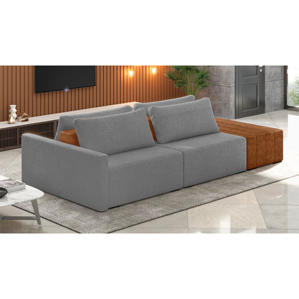 Sofá Ilha 2 Lugares Living 232cm Modulado para Sala Lary Bouclê Cinza K01 - D'Rossi