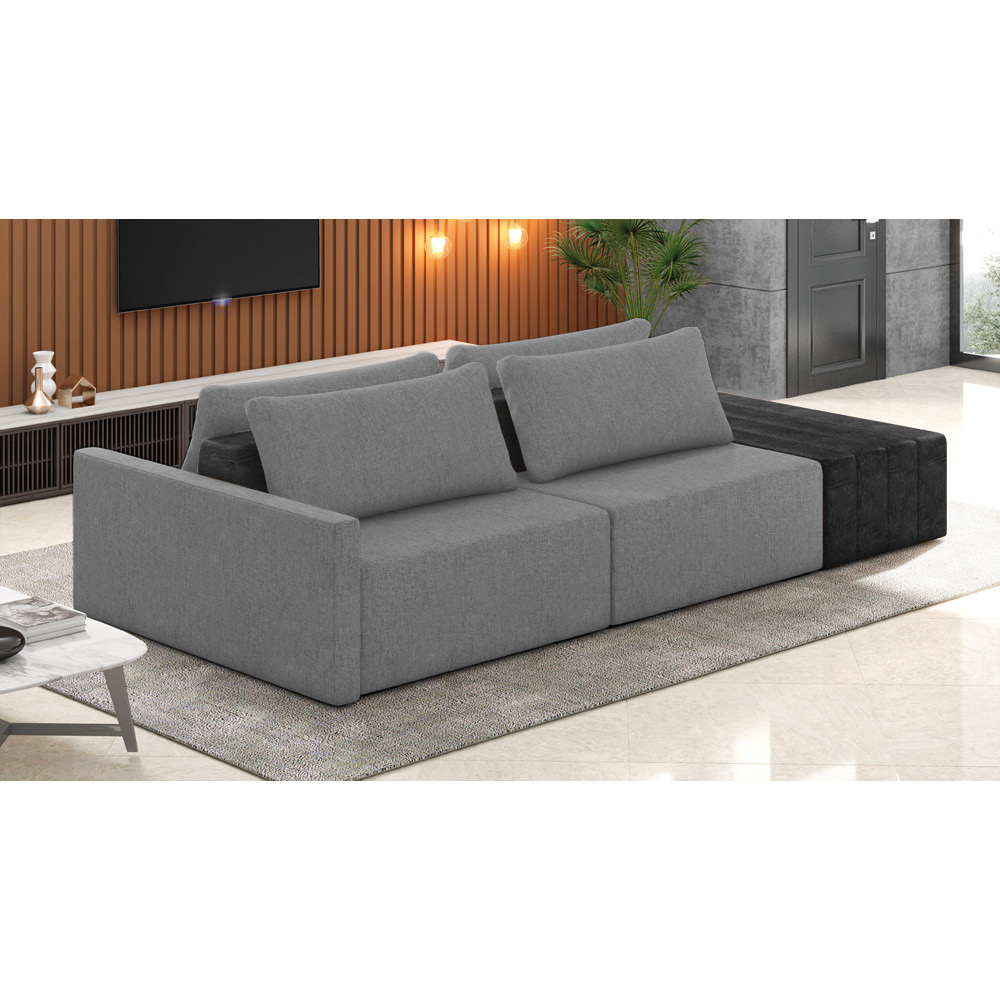 Sofá Ilha 2 Lugares Living 232cm Modulado para Sala Lary Linho Grafite/PU Pto K01 - D'Rossi