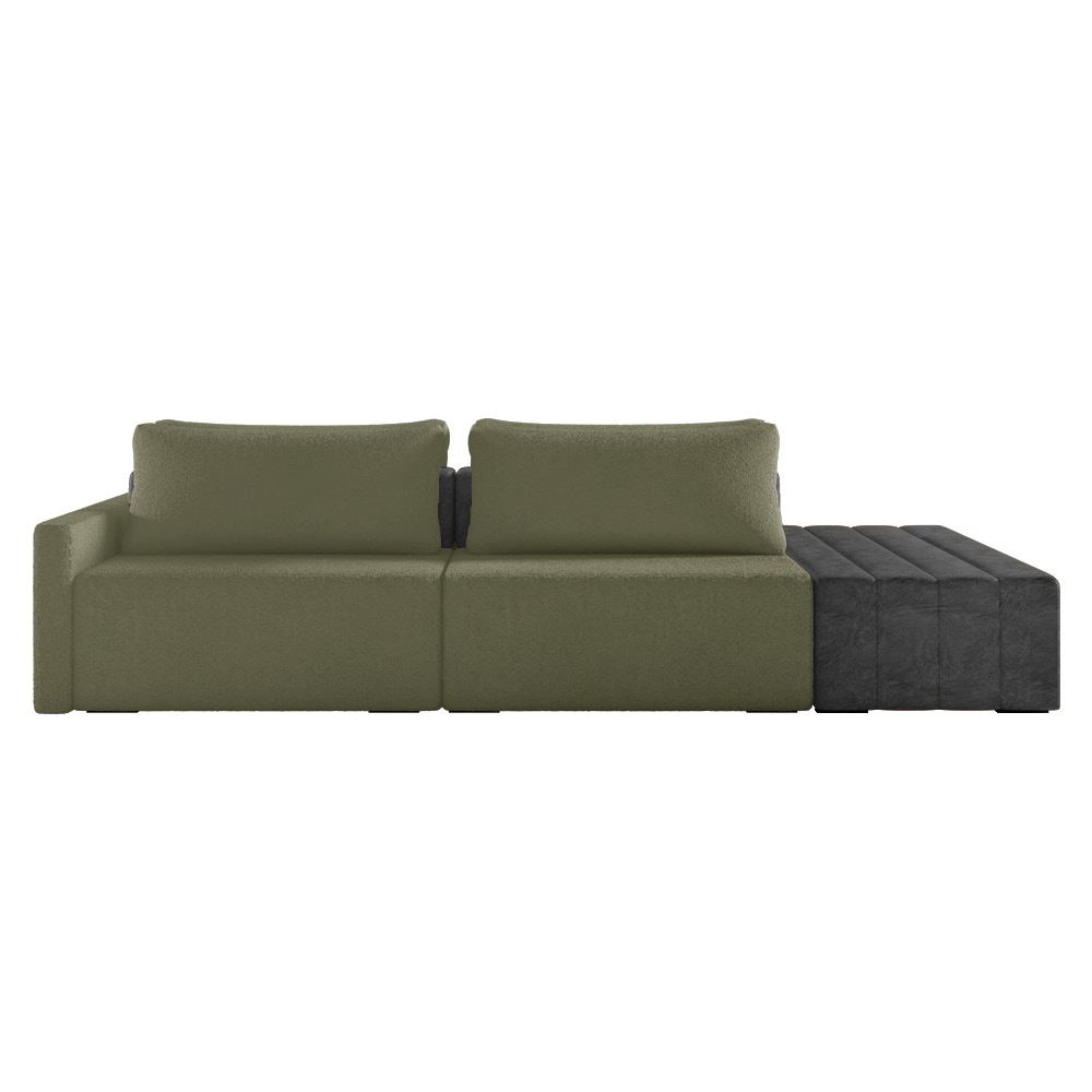 Sofá Ilha 2 Lugares Living 252cm Modulado Sala Lary Bouclê Verde/PU Pto K01 - D'Rossi