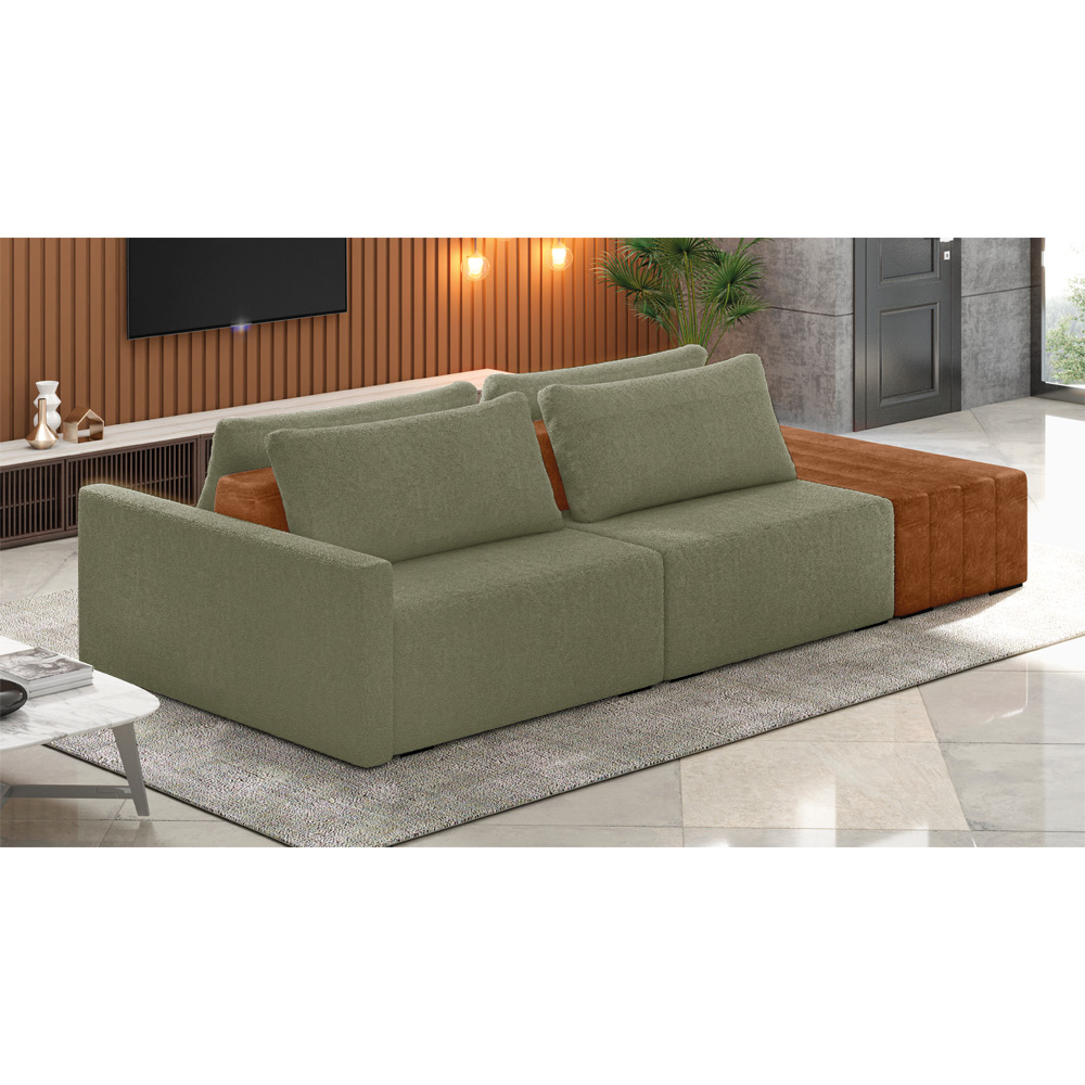 Sofá Ilha 2 Lugares Living 252cm Modulado para Sala Lary Bouclê Verde K01 - D'Rossi