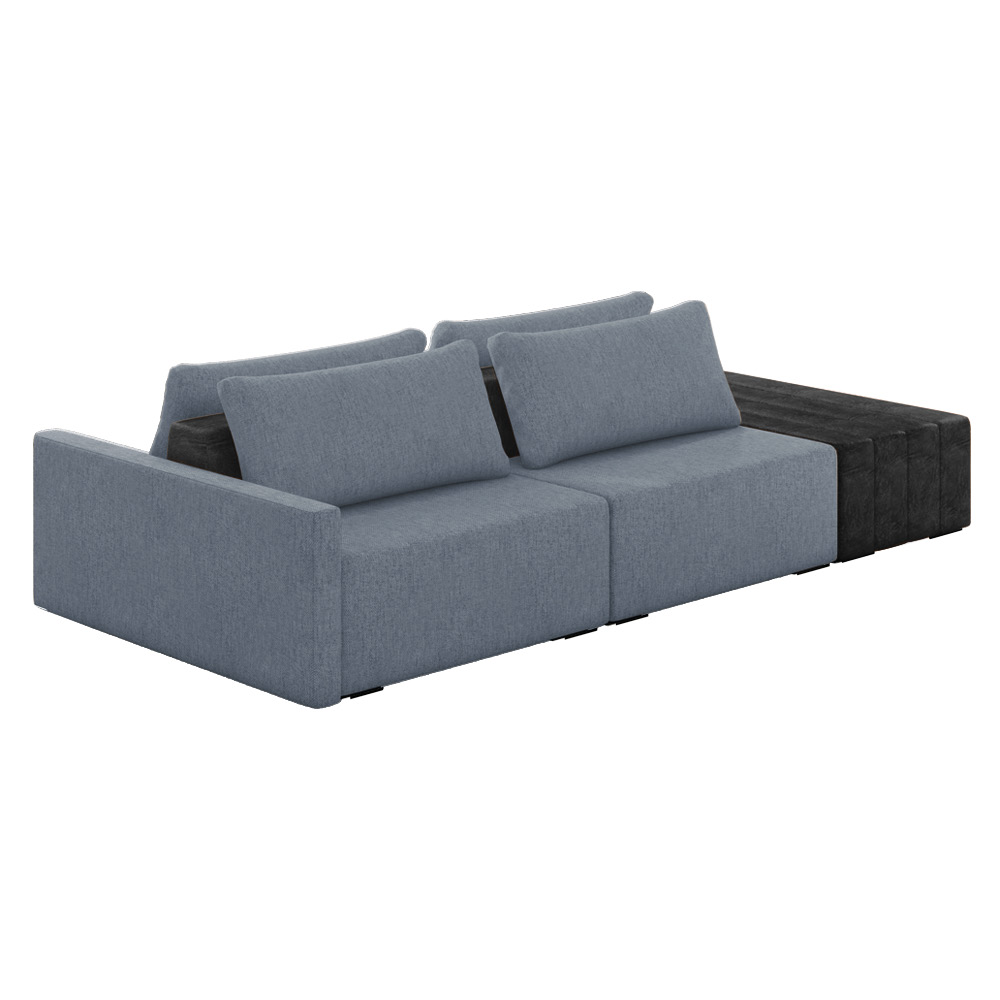 Sofá Ilha 2 Lugares Living 252cm Modulado para Sala Lary Linho Azul/PU Pto K01 - D'Rossi