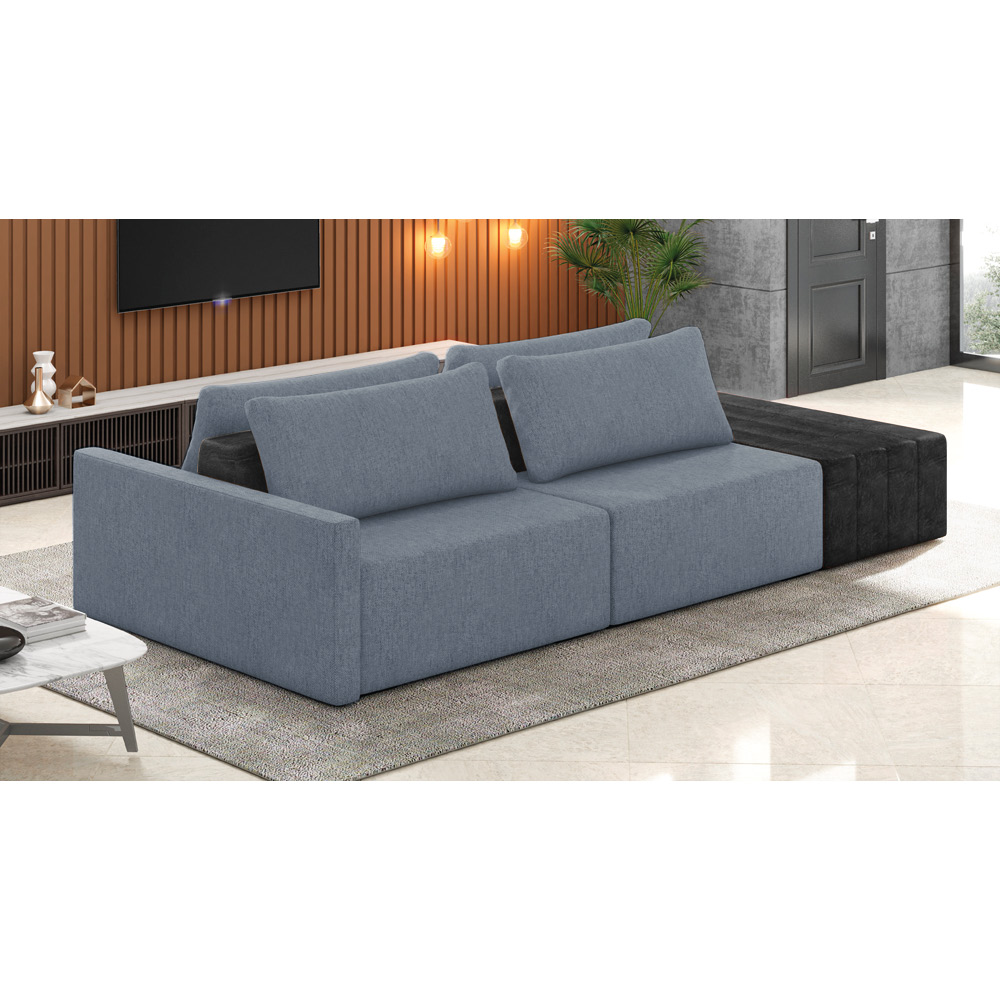 Sofá Ilha 2 Lugares Living 252cm Modulado para Sala Lary Linho Azul/PU Pto K01 - D'Rossi