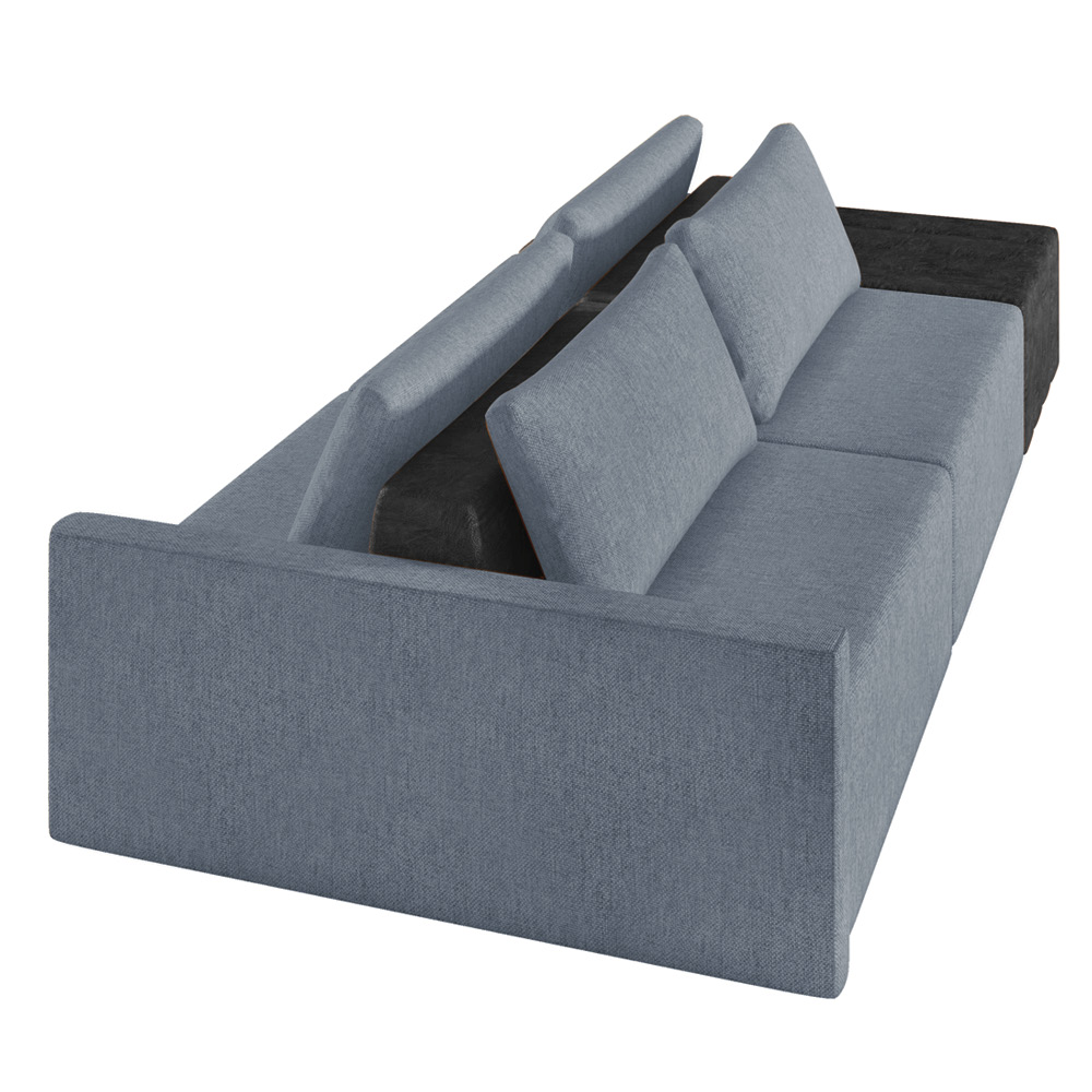 Sofá Ilha 2 Lugares Living 252cm Modulado para Sala Lary Linho Azul/PU Pto K01 - D'Rossi