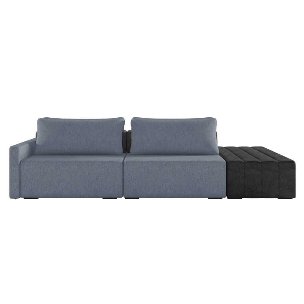 Sofá Ilha 2 Lugares Living 252cm Modulado para Sala Lary Linho Azul/PU Pto K01 - D'Rossi