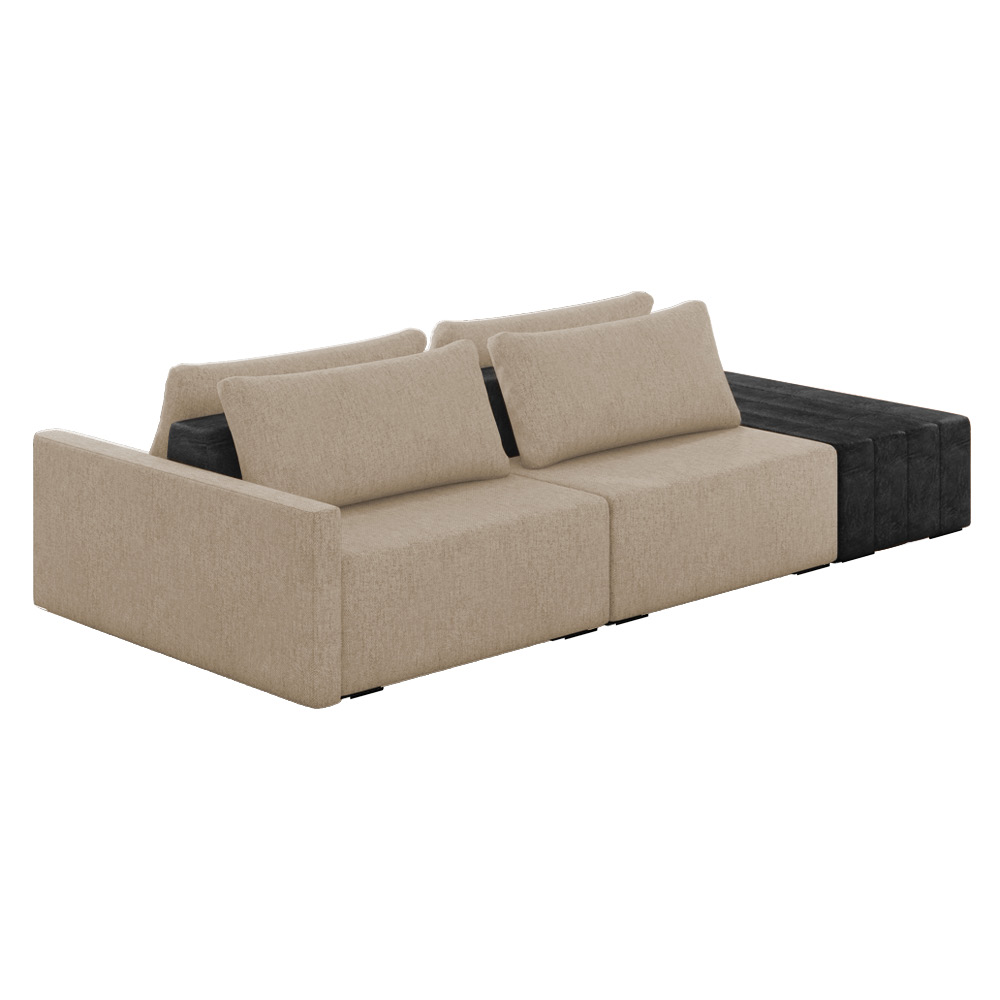 Sofá Ilha 2 Lugares Living 252cm Modulado para Sala Lary Linho Bege/PU Pto K01 - D'Rossi