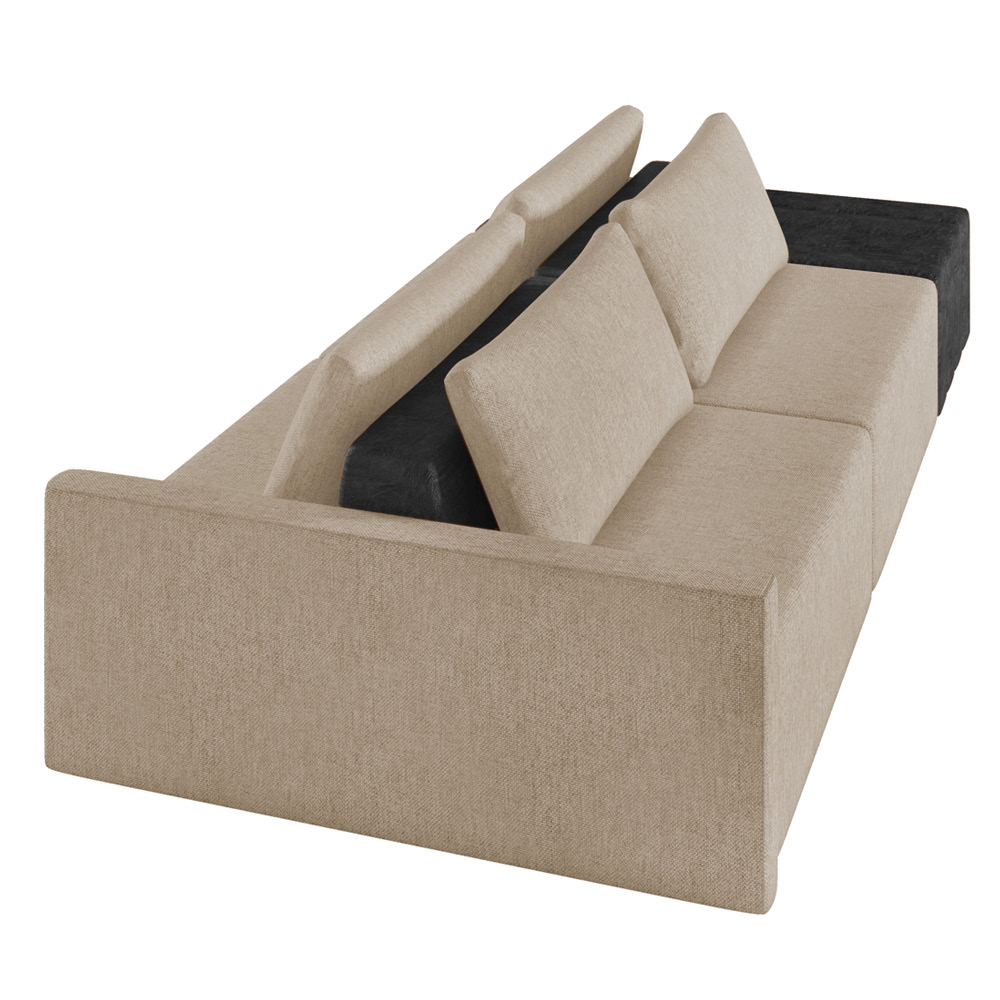 Sofá Ilha 2 Lugares Living 252cm Modulado para Sala Lary Linho Bege/PU Pto K01 - D'Rossi
