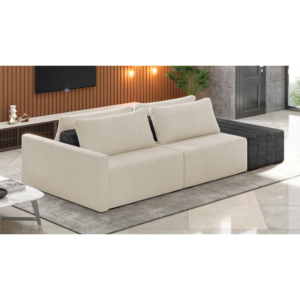Sofá Ilha 2 Lugares Living 272cm Modulado Sala Lary Bouclê Bege/PU Pto K01 - D'Rossi