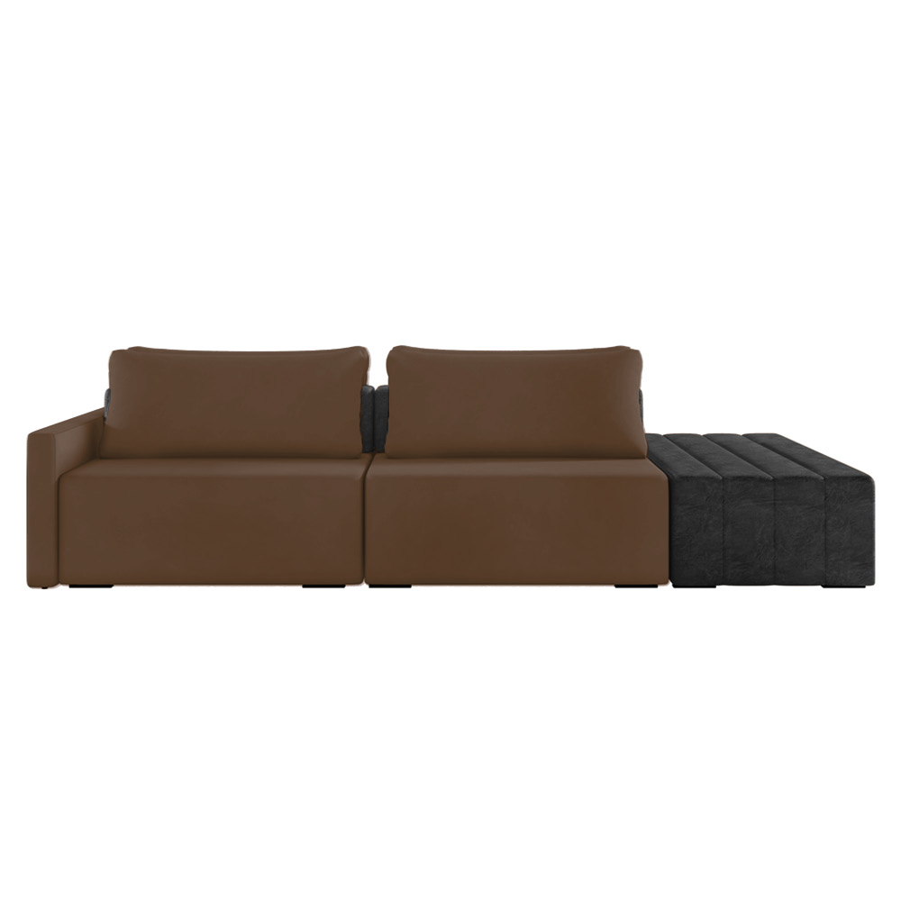 Sofá Ilha 2 Lugares Living 272cm Modulado Sala Lary Veludo Marrom/PU Pto K01 - D'Rossi