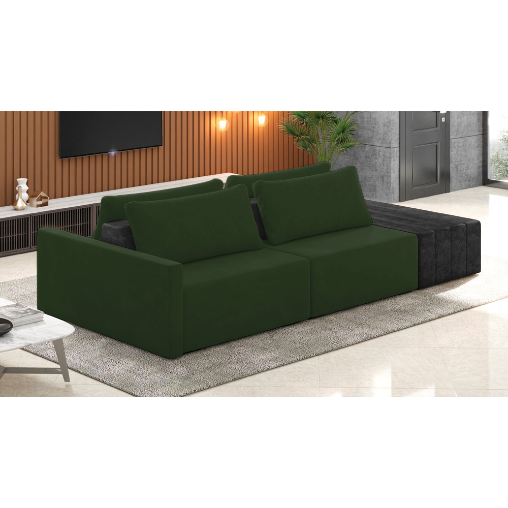 Sofá Ilha 2 Lugares Living 272cm Modulado Sala Lary Veludo Verde/PU Pto K01 - D'Rossi