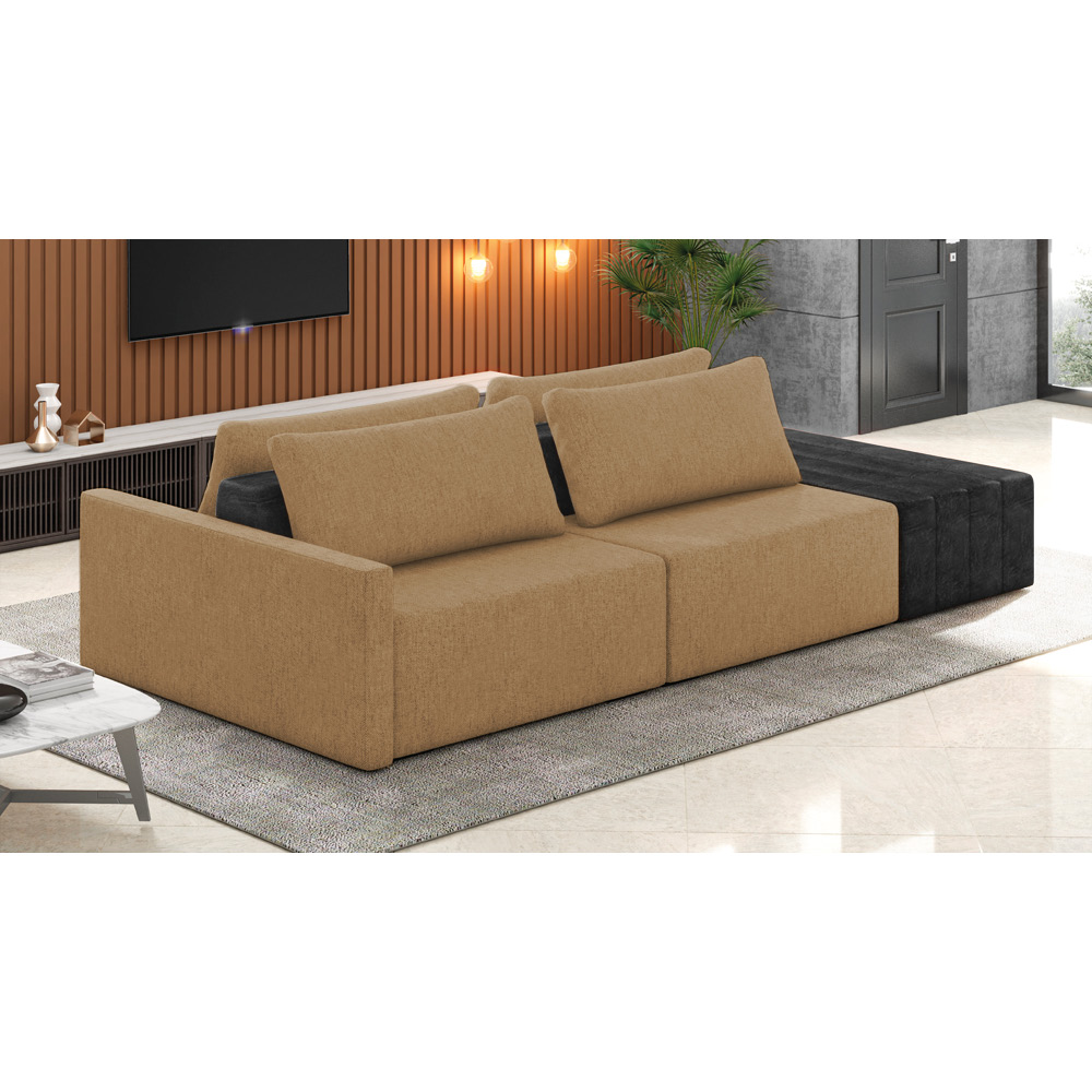 Sofá Ilha 2 Lugares Living 272cm Modulado para Sala Lary Linho Areia/PU Pto K01 - D'Rossi