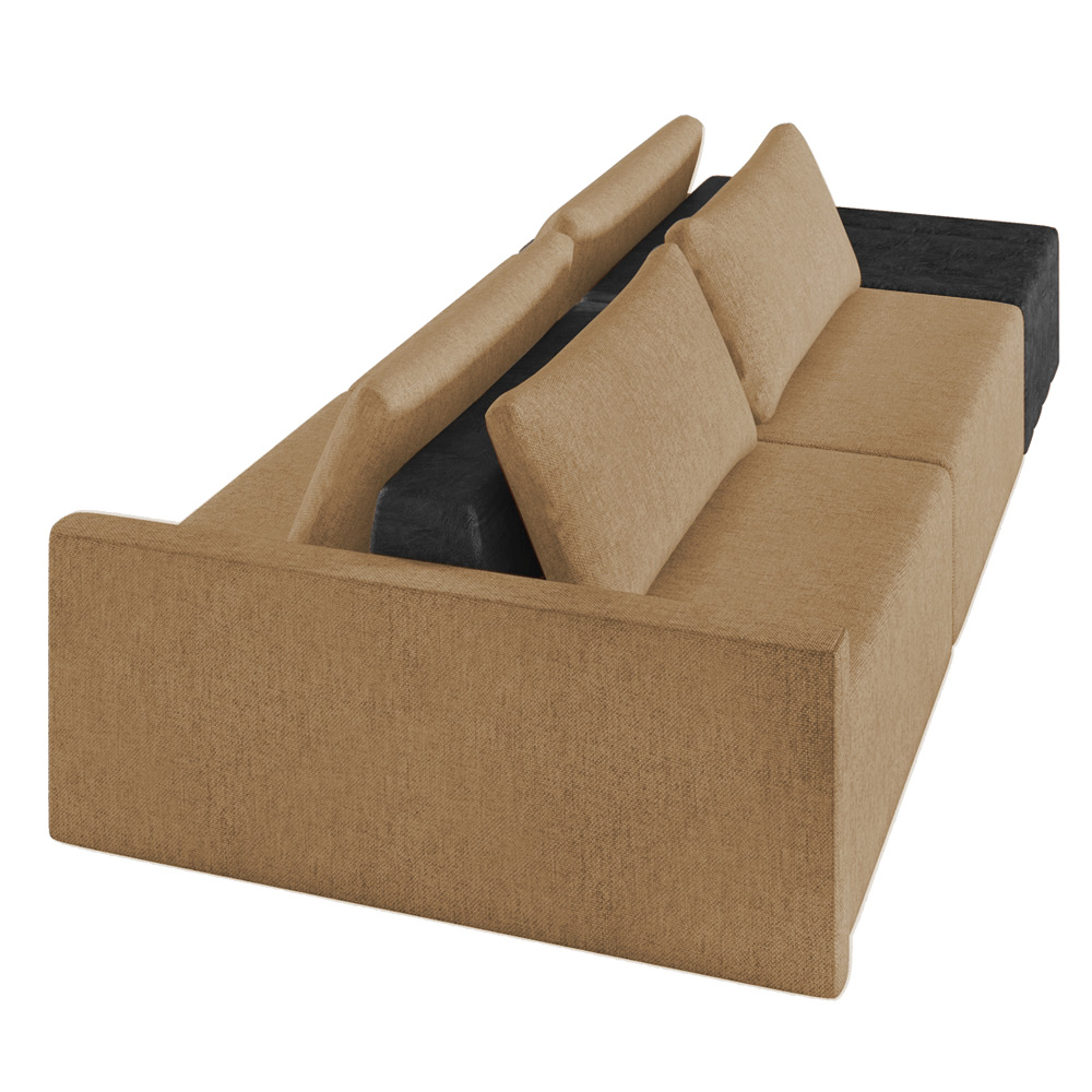 Sofá Ilha 2 Lugares Living 272cm Modulado para Sala Lary Linho Areia/PU Pto K01 - D'Rossi