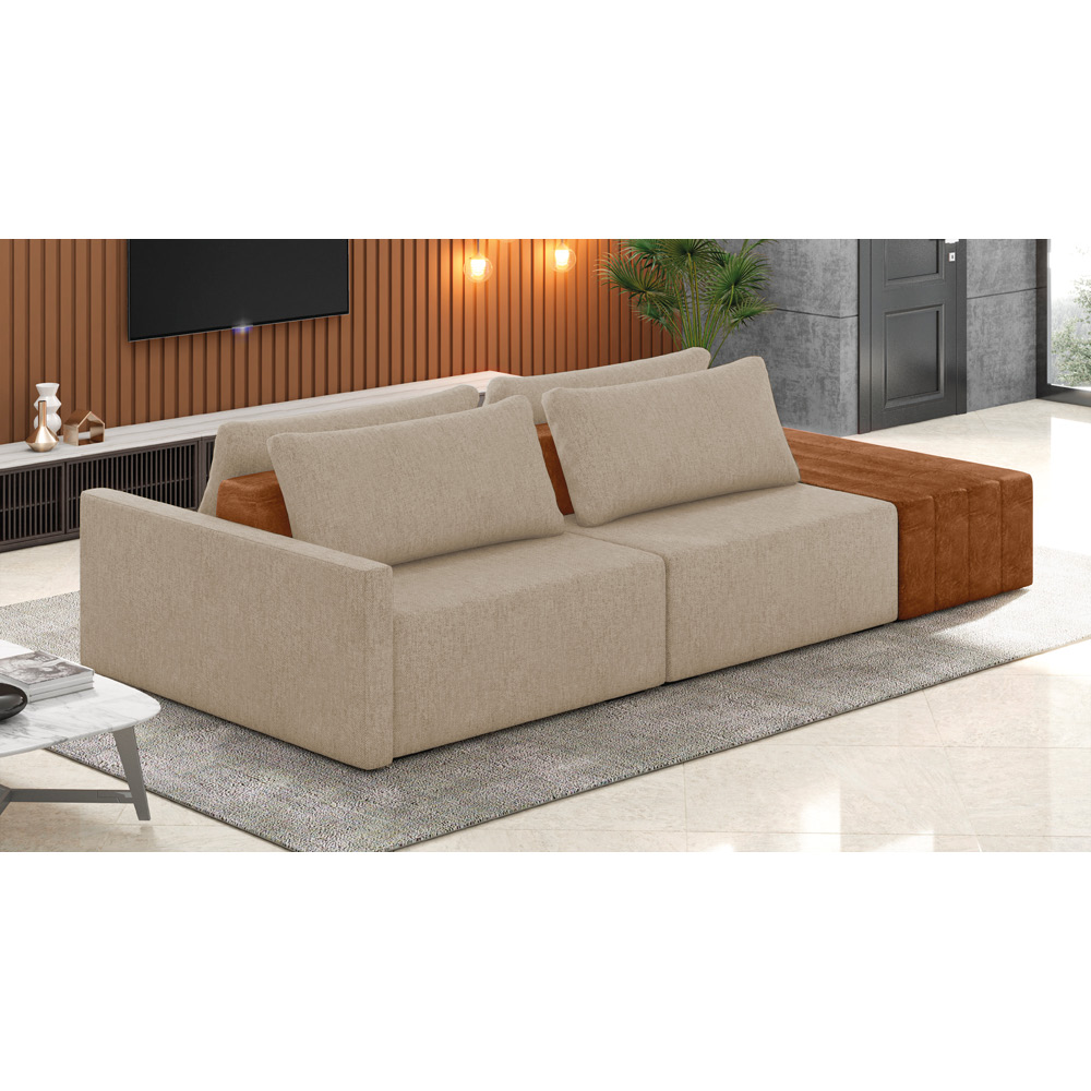Sofá Ilha 2 Lugares Living 272cm Modulado para Sala Lary Linho Bege K01 - D'Rossi