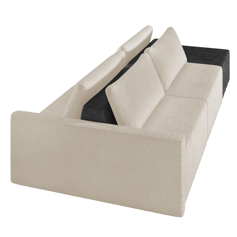 Sofá Ilha 2 Lugares Living 292cm Modulado Sala Lary Bouclê Bege/PU Pto K01 - D'Rossi