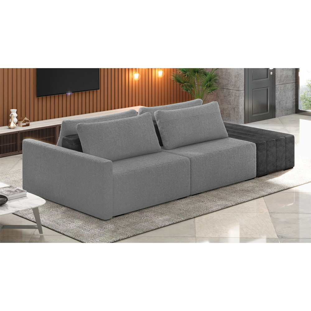 Sofá Ilha 2 Lugares Living 292cm Modulado Sala Lary Bouclê Cinza/PU Pto K01 - D'Rossi