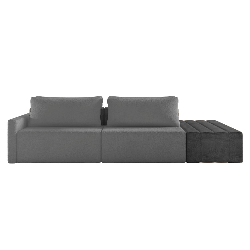 Sofá Ilha 2 Lugares Living 292cm Modulado Sala Lary Bouclê Cinza/PU Pto K01 - D'Rossi