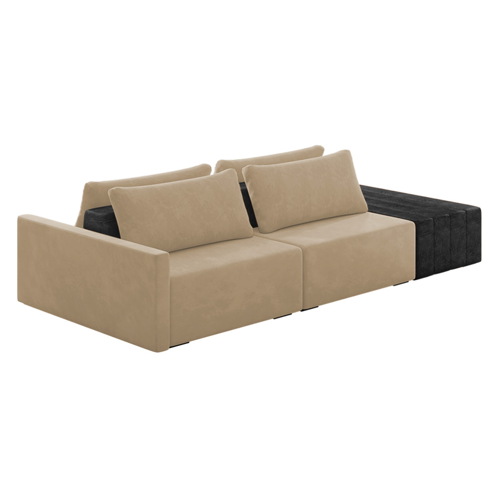 Sofá Ilha 2 Lugares Living 292cm Modulado Sala Lary Veludo Bege/PU Pto K01 - D'Rossi