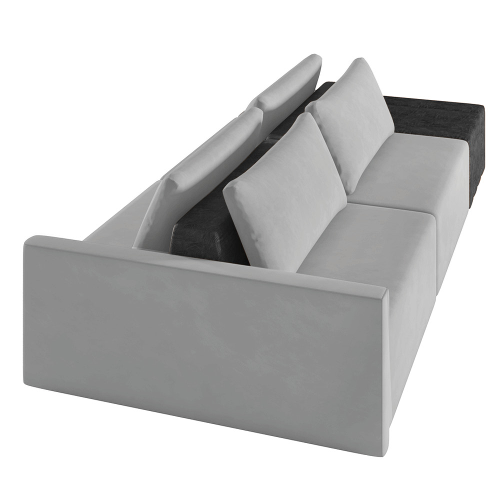 Sofá Ilha 2 Lugares Living 292cm Modulado Sala Lary Veludo Cinza/PU Pto K01 - D'Rossi