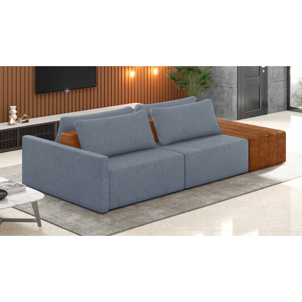 Sofá Ilha 2 Lugares Living 292cm Modulado para Sala Lary Linho Azul K01 - D'Rossi