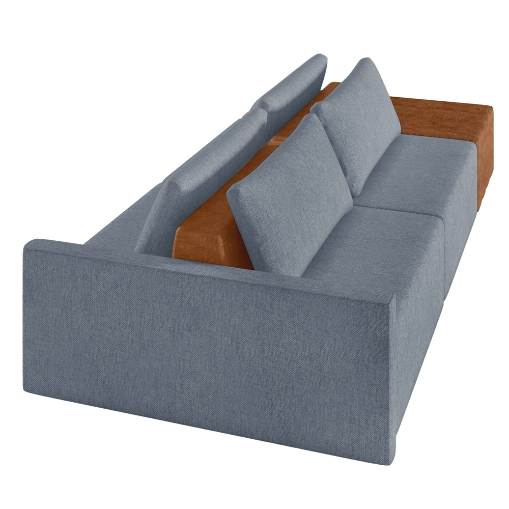 Sofá Ilha 2 Lugares Living 292cm Modulado para Sala Lary Linho Azul K01 - D'Rossi