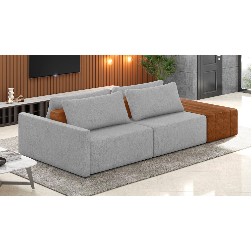 Sofá Ilha 2 Lugares Living 292cm Modulado para Sala Lary Linho Cinza K01 - D'Rossi