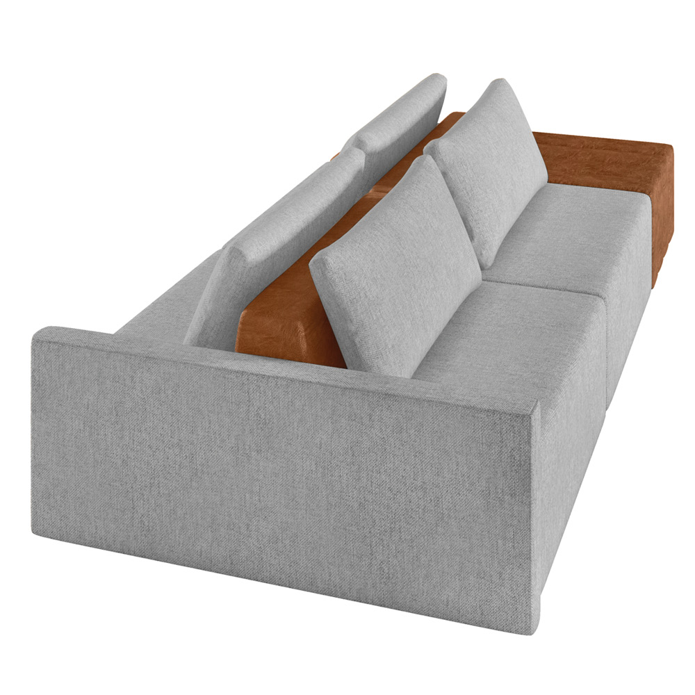 Sofá Ilha 2 Lugares Living 292cm Modulado para Sala Lary Linho Cinza K01 - D'Rossi
