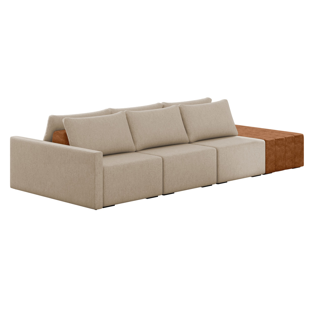 Sofá Ilha 3 Lugares Living 312cm Modulado para Sala Lary Linho Bege K01 - D'Rossi