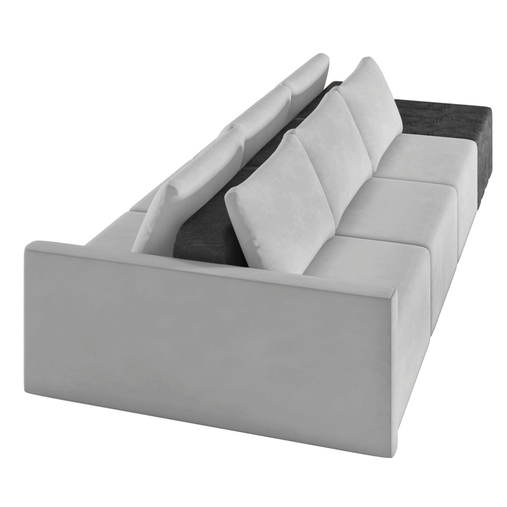 Sofá Ilha 3 Lugares Living 342cm Modulado Sala Lary Veludo Cinza/PU Pto K01 - D'Rossi
