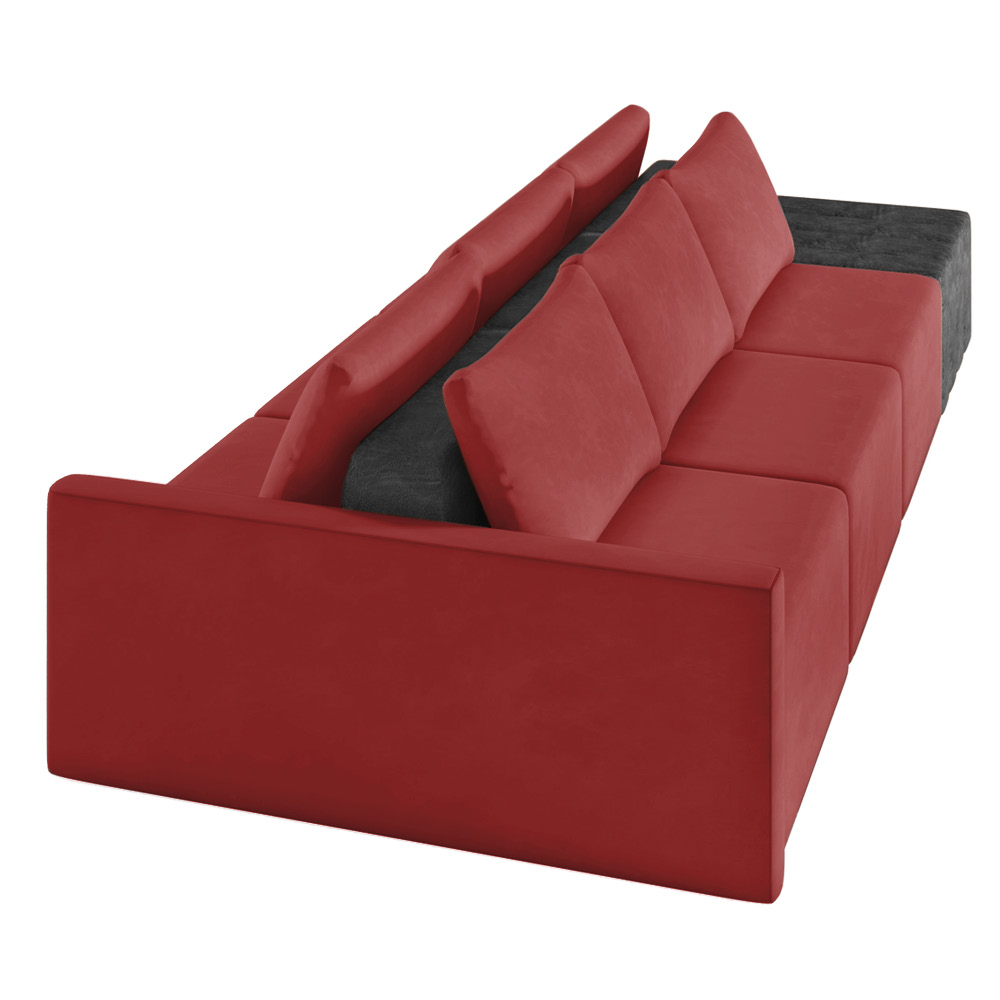 Sofá Ilha 3 Lugares Living 342cm Modulado Sala Lary Veludo Vermelho/PU Pto K01 - D'Rossi