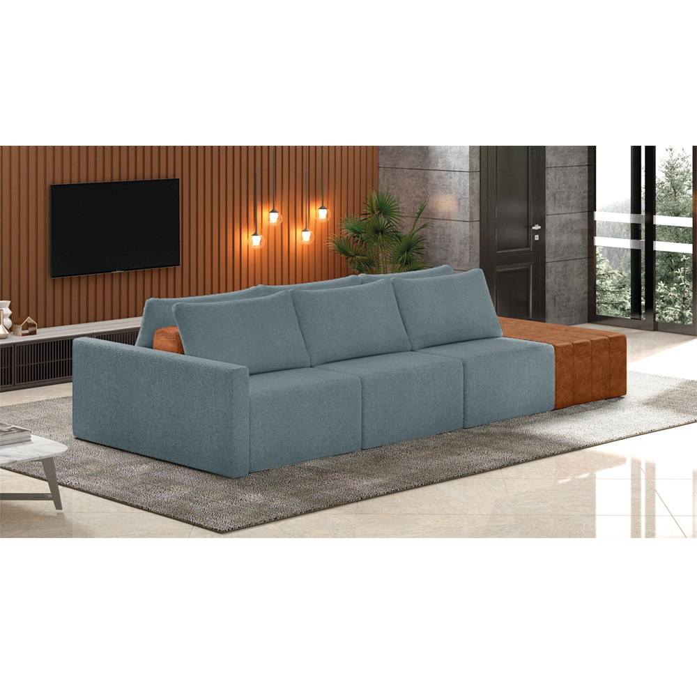 Sofá Ilha 3 Lugares Living 342cm Modulado para Sala Lary Bouclê Azul K01 - D'Rossi