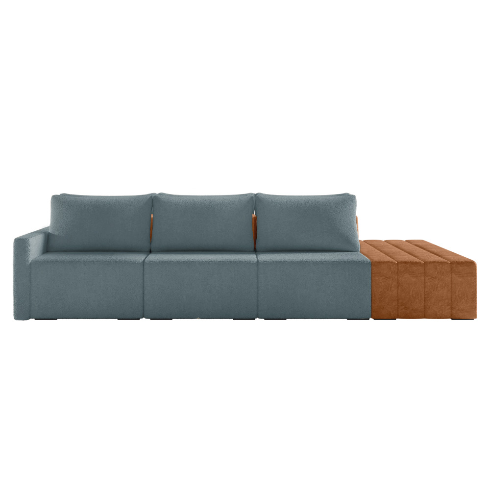 Sofá Ilha 3 Lugares Living 342cm Modulado para Sala Lary Bouclê Azul K01 - D'Rossi
