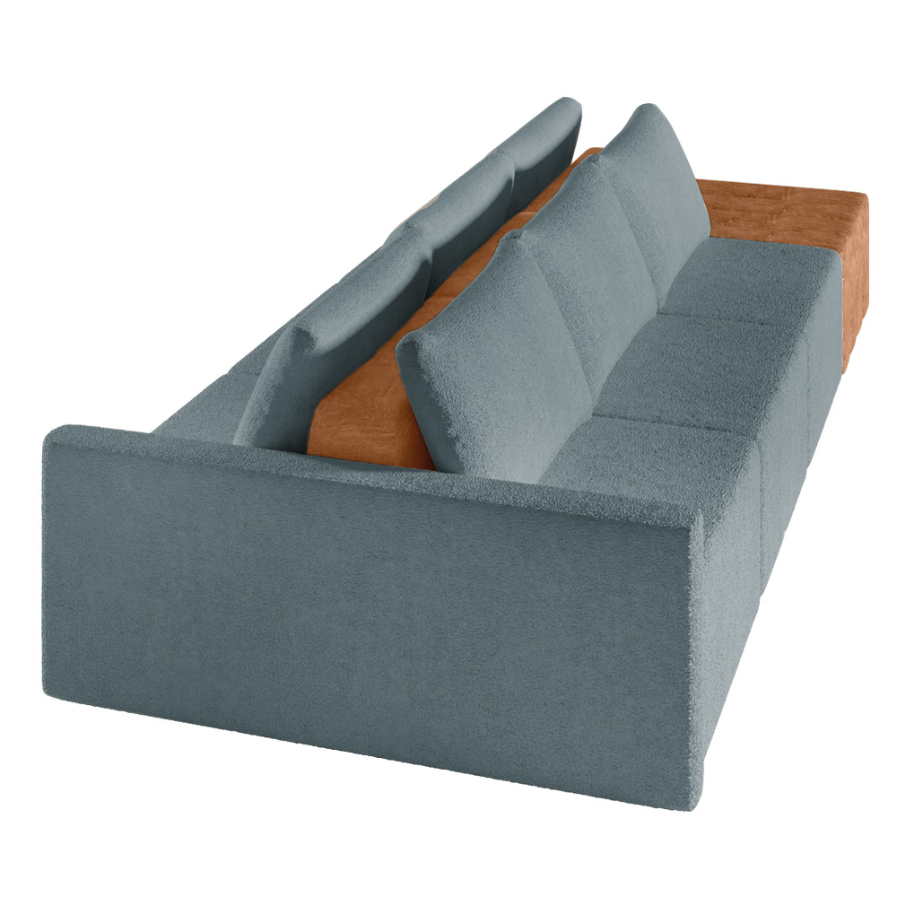 Sofá Ilha 3 Lugares Living 342cm Modulado para Sala Lary Bouclê Azul K01 - D'Rossi