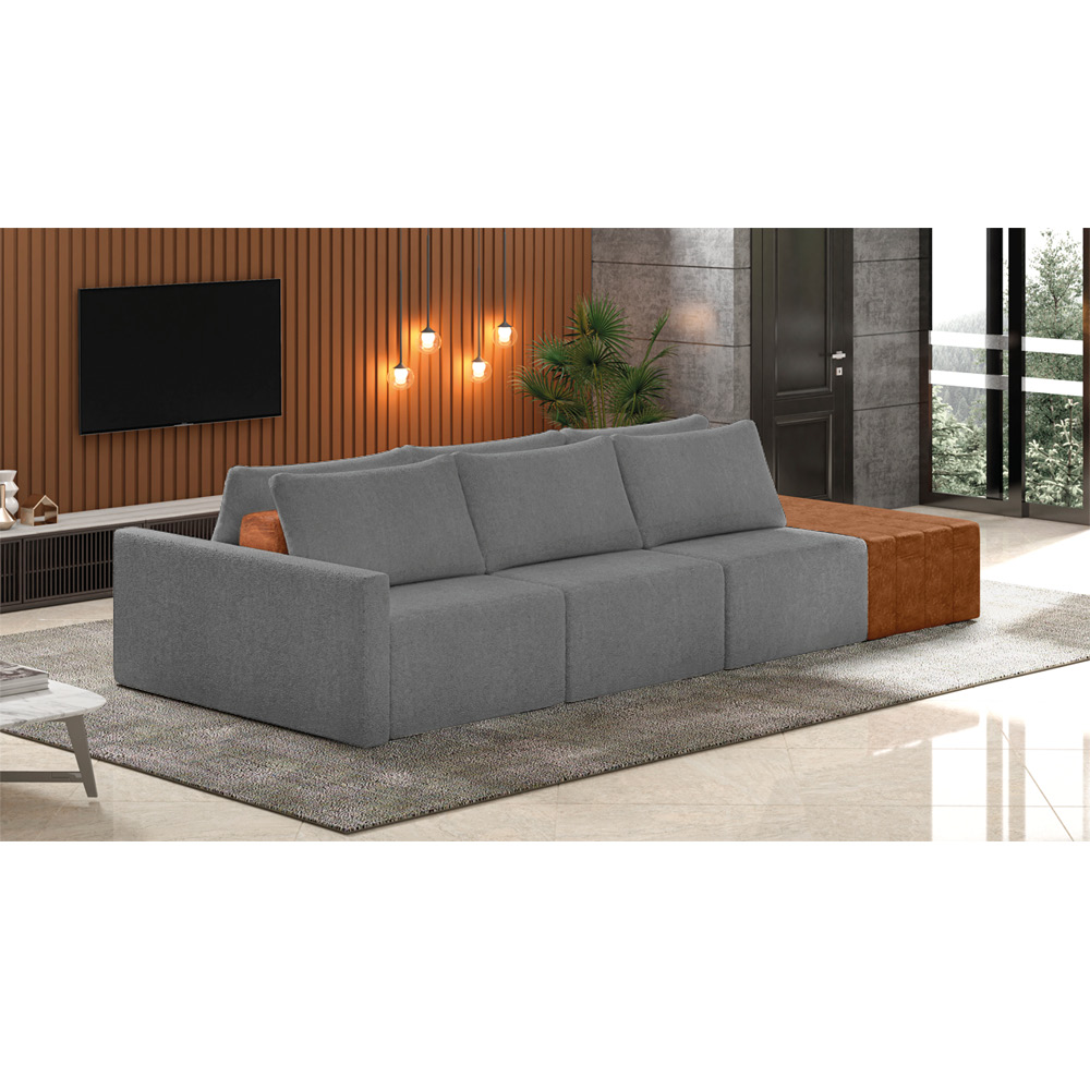 Sofá Ilha 3 Lugares Living 342cm Modulado para Sala Lary Bouclê Cinza K01 - D'Rossi