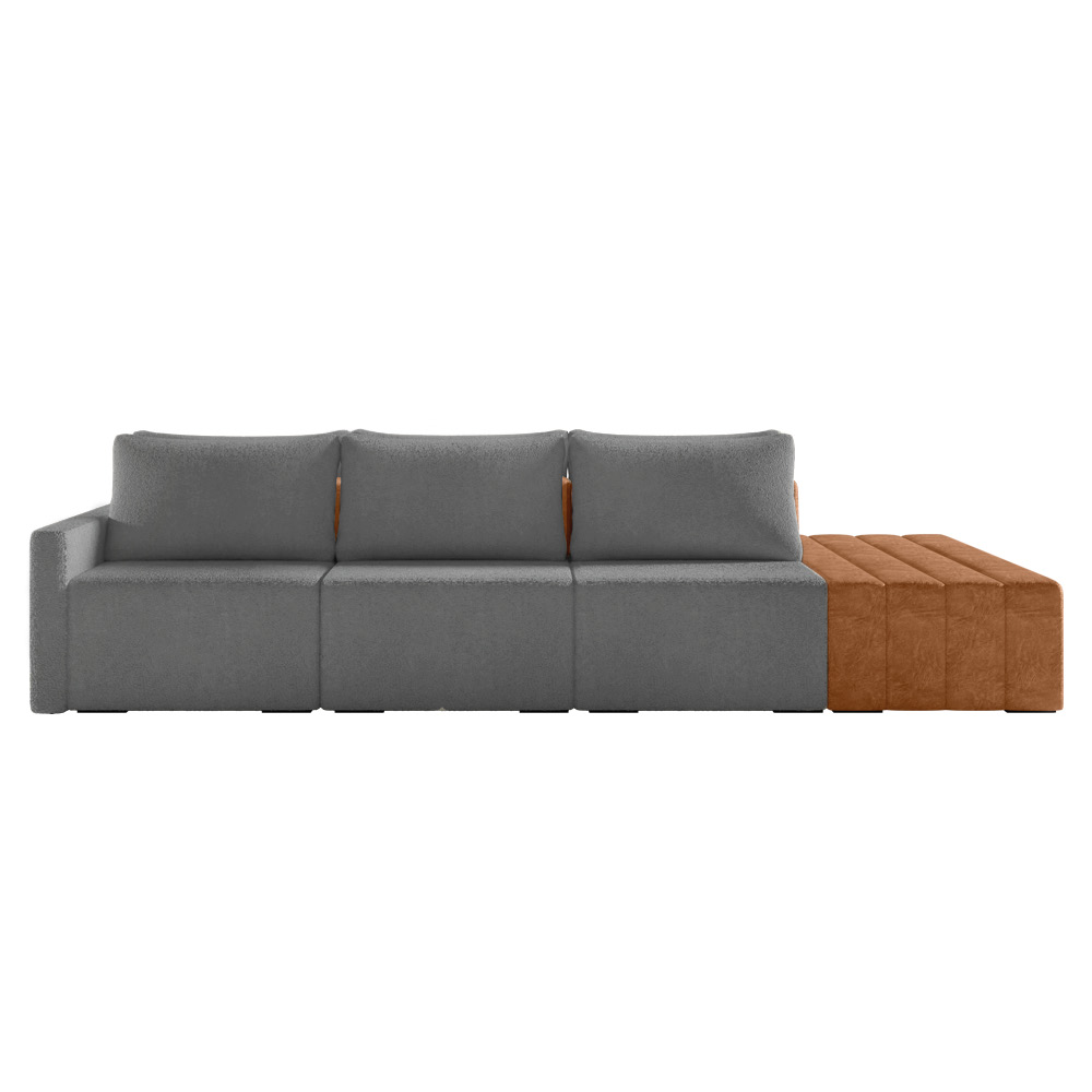 Sofá Ilha 3 Lugares Living 342cm Modulado para Sala Lary Bouclê Cinza K01 - D'Rossi