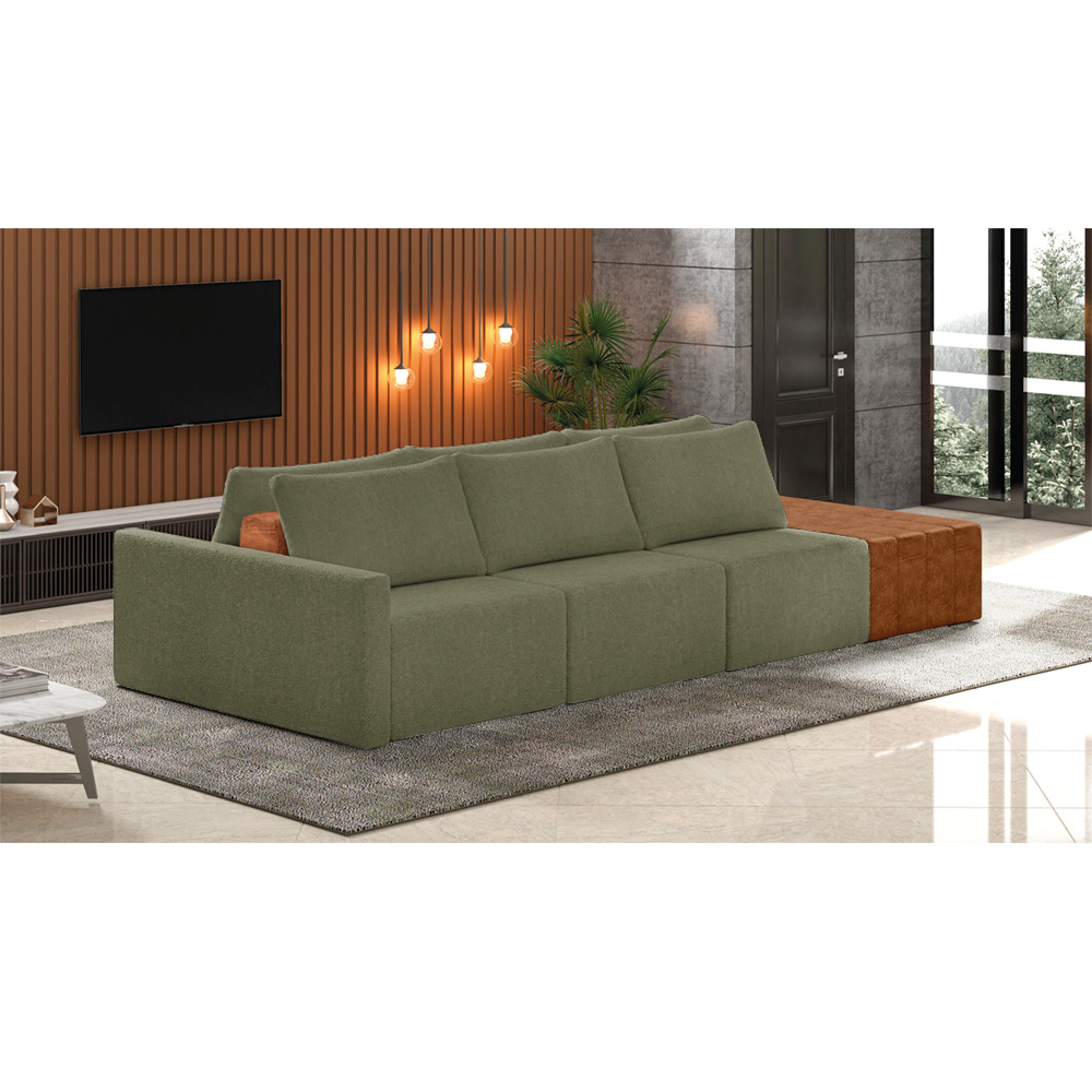 Sofá Ilha 3 Lugares Living 342cm Modulado para Sala Lary Bouclê Verde K01 - D'Rossi