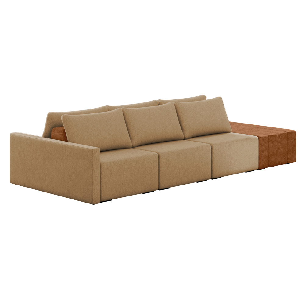 Sofá Ilha 3 Lugares Living 342cm Modulado para Sala Lary Linho Areia K01 - D'Rossi