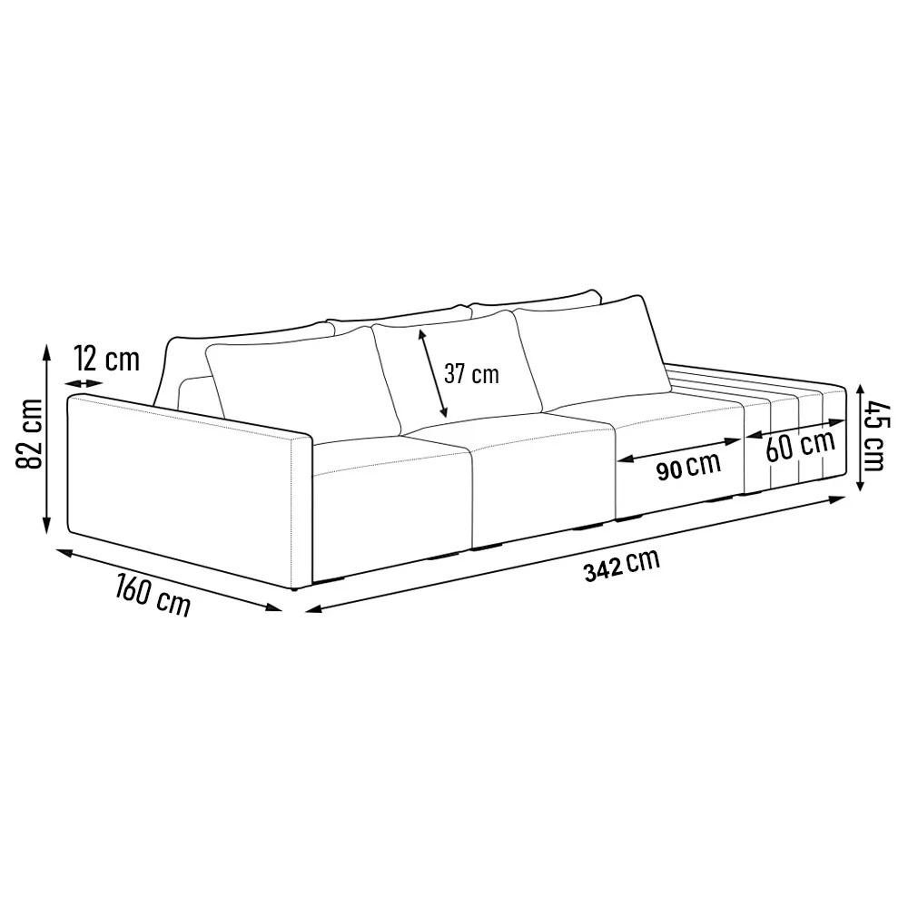 Sofá Ilha 3 Lugares Living 342cm Modulado para Sala Lary Linho Areia K01 - D'Rossi