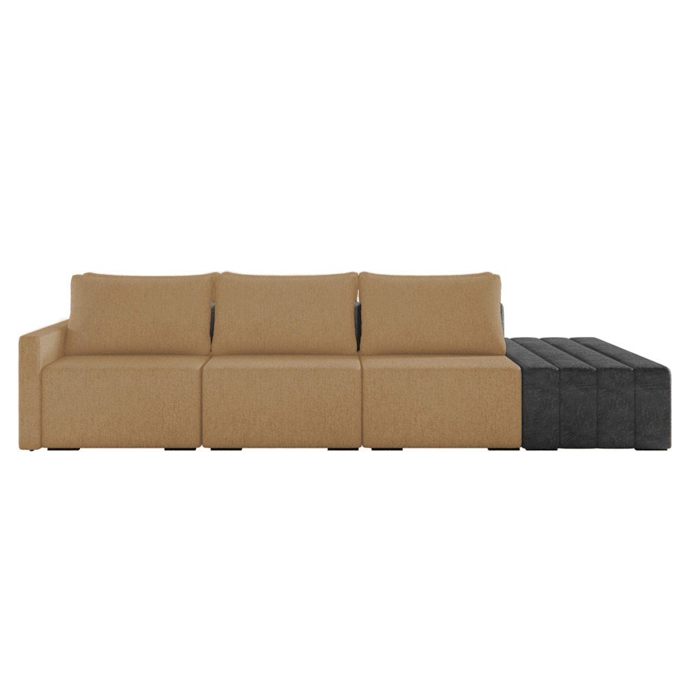 Sofá Ilha 3 Lugares Living 342cm Modulado para Sala Lary Linho Areia/PU Pto K01 - D'Rossi