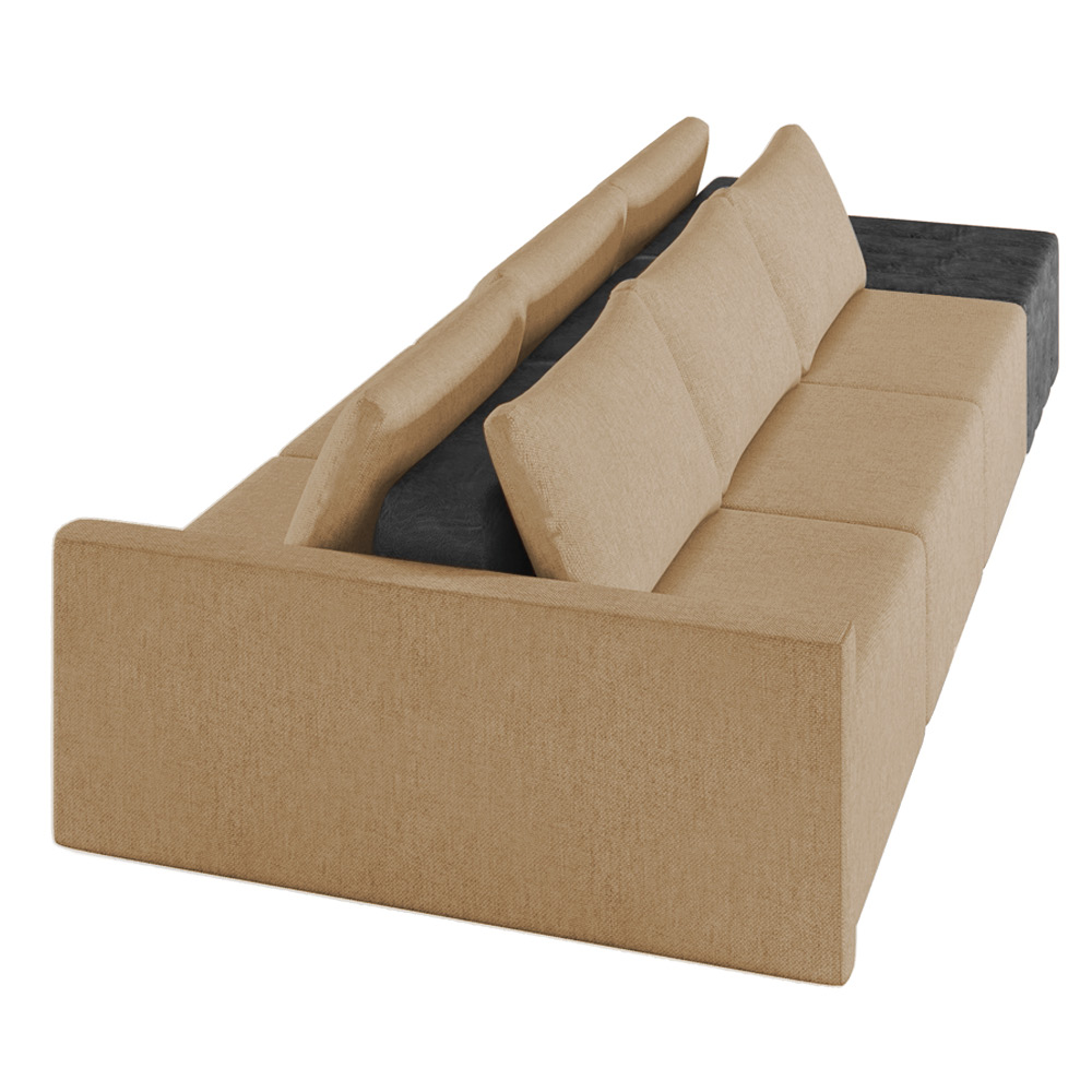 Sofá Ilha 3 Lugares Living 342cm Modulado para Sala Lary Linho Areia/PU Pto K01 - D'Rossi